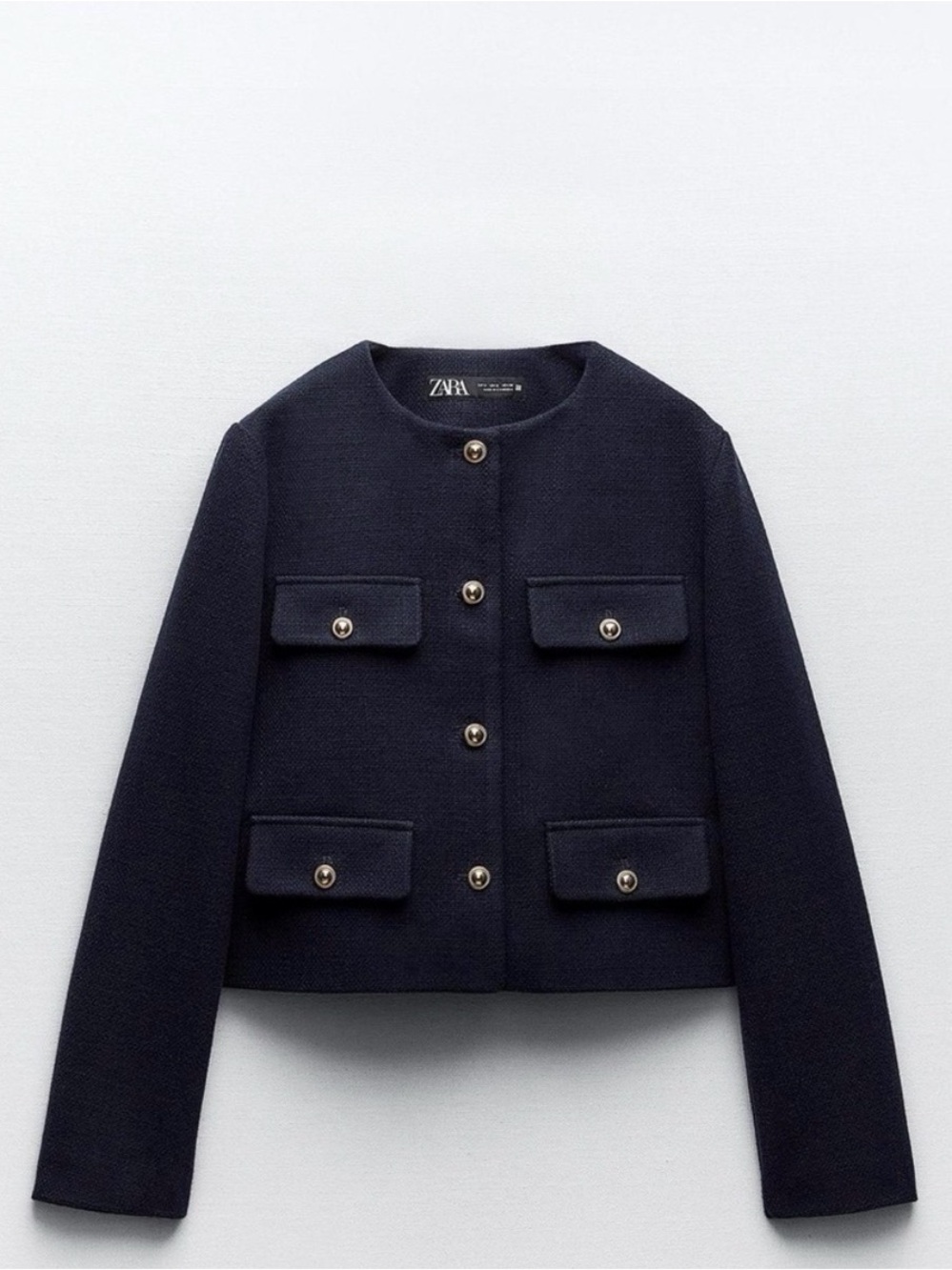 ZARA Navy Cropped Blazer with Gold Buttons XL